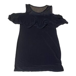 Black dress with mesh collar. Sleeves tank style with off the shoulder flare 🖤